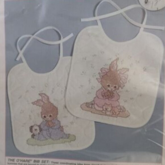 3/$24 O'HARE Bib set Stamped Cross stitch kit - Picture 1 of 4
